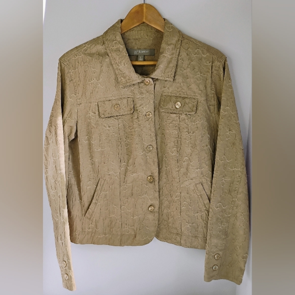 Croft & Barrow Tan Jacket Sz L Button Down Embossed Women's O-3